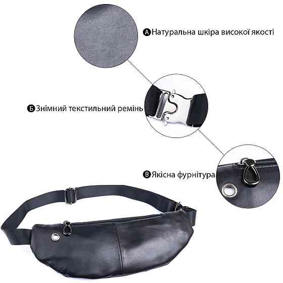 Поясна сумка з натуральної шкіри Vintage 20343 Чорна Київ