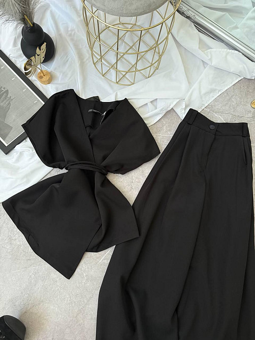 Жіночий базовий брючний костюм-двійка з креп костюмки Чорний, 42/44 Одеса - фото 4