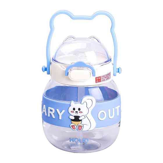 Пляшка для води дитяча з трубочкою 580 мл з ручкою та ремінцем 15 см Синя HP-14-37BL Київ