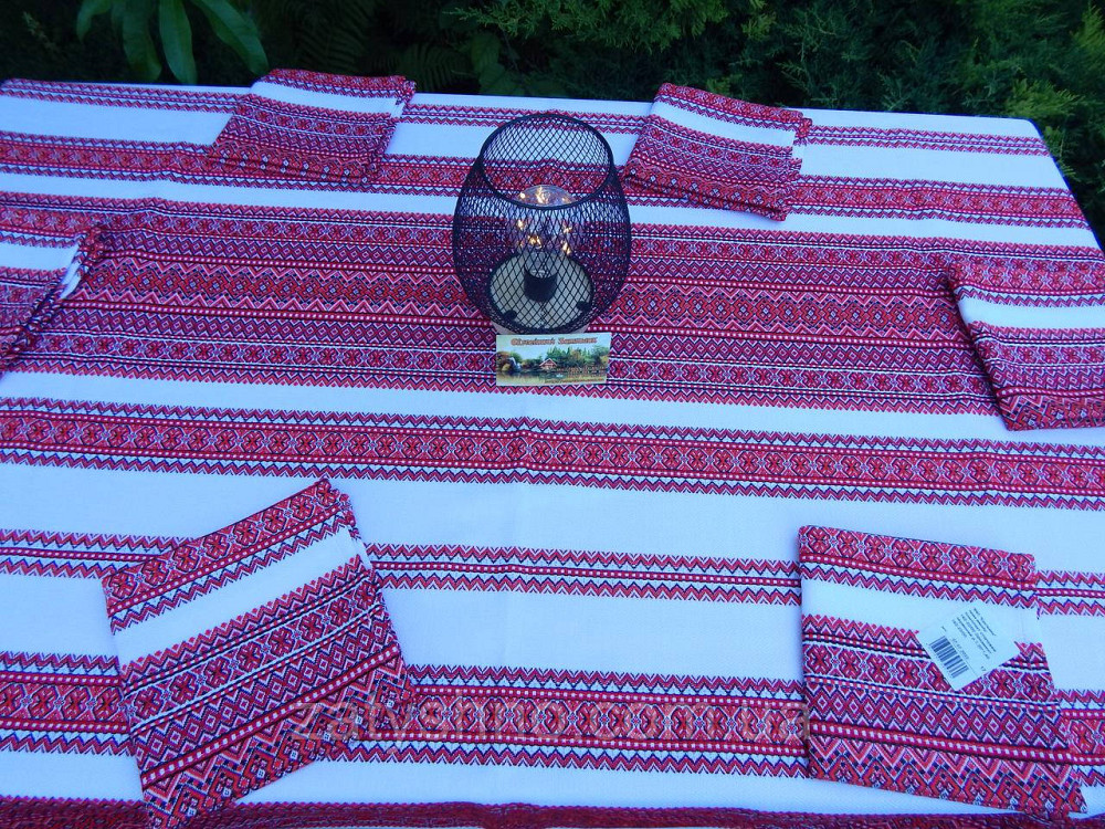 Бордова вишита скатертина з серветками 120 і 190 см Київ - фото 5