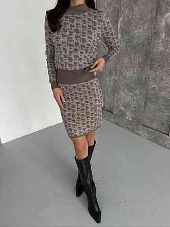 Жіночий базовий теплий костюм-двійка: кофта та спідниця кашемір Сірий Одеса