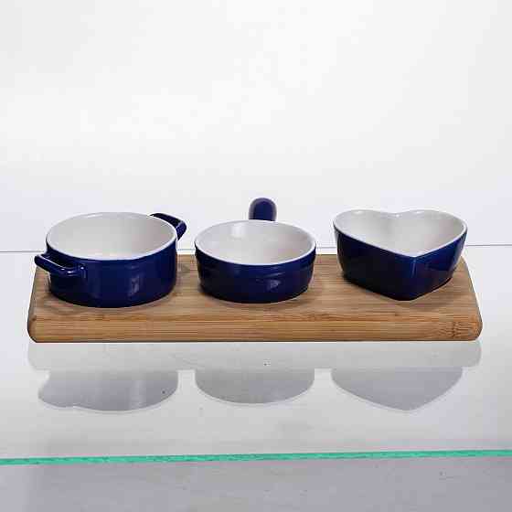 Набір менажниць порцелянових для закусок 3 (шт) по 50 (мл) менажниці на бамбуковій підставці Синій HZ001-B Коломия