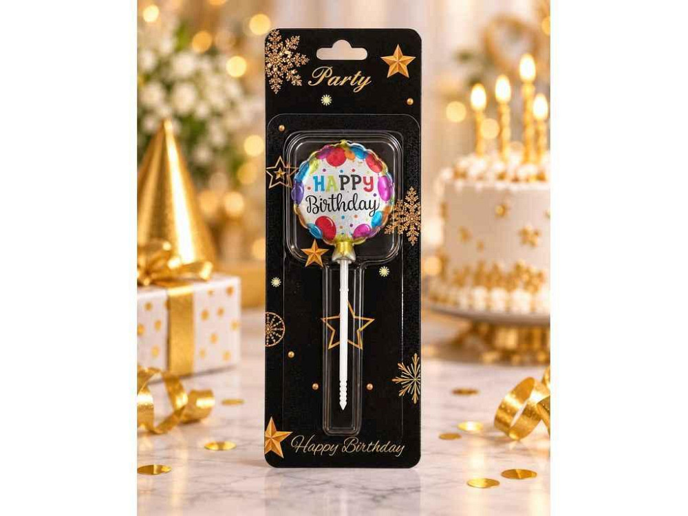Свічка на палочці Кулька кольорова Happy Birthday 1шт/уп ТМ PARTY Київ - фото 1