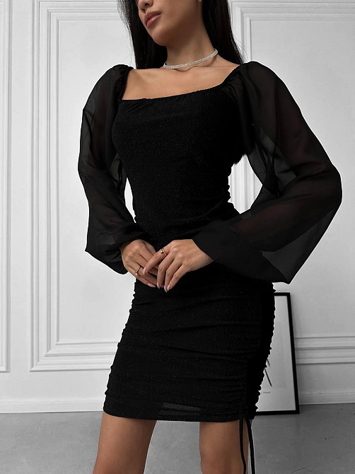 Женская привлекательная праздничная мини-платье трикотажный люрекс с шифоном Одесса - изображение 5