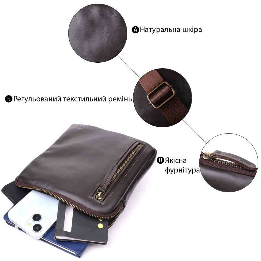 Елегантна чоловіча сумка з гладкої натуральної шкіри Коричневий (SHVIGEL) Київ - фото 8