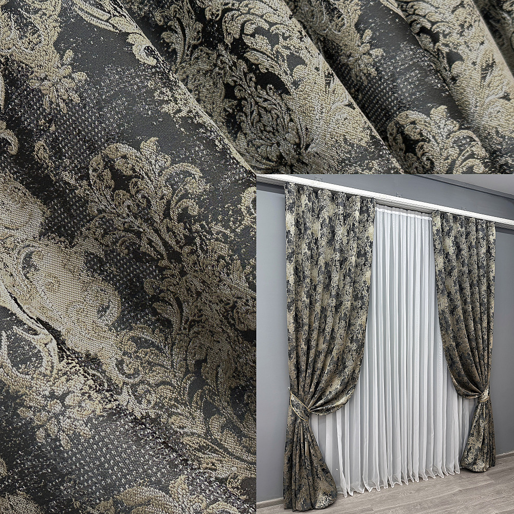 Комплект готових штор VR-Textil Льон Преміум № 1694ш Чорний з бежевим 100х290 см 2 шт (31-915) Київ - фото 1