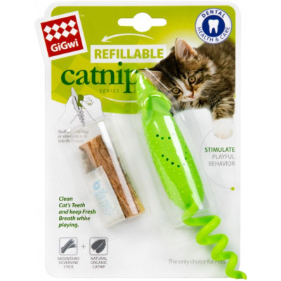 Игрушка для кошек GiGwi Refillable Catnip Мышь резиновая 16.5 см зеленая (2347) Винница - изображение 3
