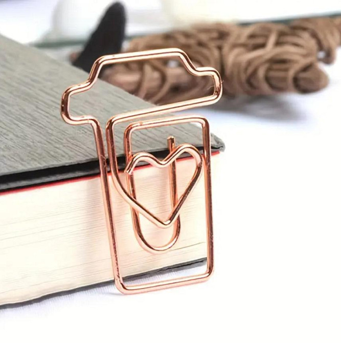 10 шт. Золотистые скрепки в форме чашки кофе Металлические фигурные скрепки для документов, закладок Киев - изображение 3