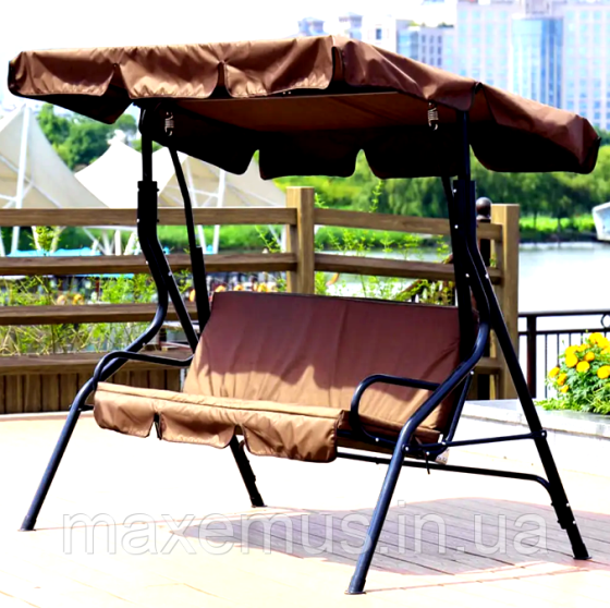 Садовые качели Bonro Relax для сада и дачи 3-х местная качели с навесом коричневая Мостиська