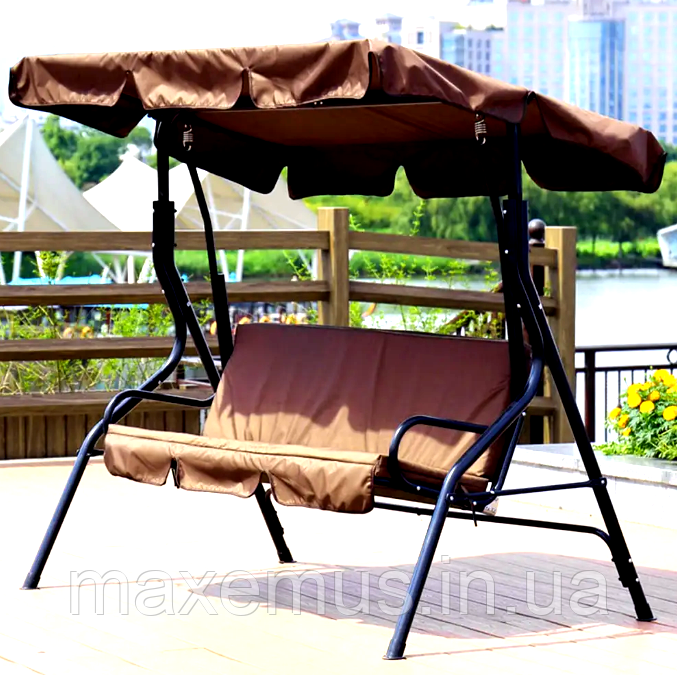 Садовые качели Bonro Relax для сада и дачи 3-х местная качели с навесом коричневая Мостиська - фото 1