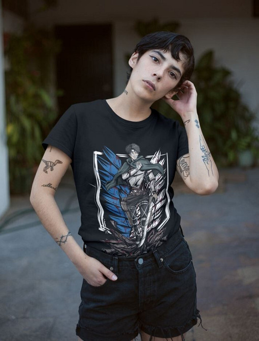 Футболка з аніме принтом Атака титанів оверсайз (S/M/L) Чорний AnimeJ1005 Дніпро - фото 2