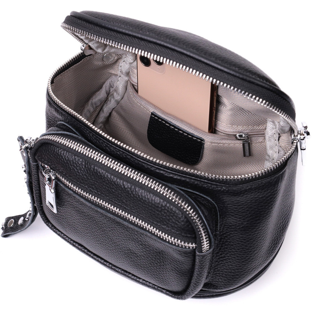 Сумка для жінок з декором у вигляді кнопок із натуральної шкіри Vintage 22388 Чорна Київ - фото 7