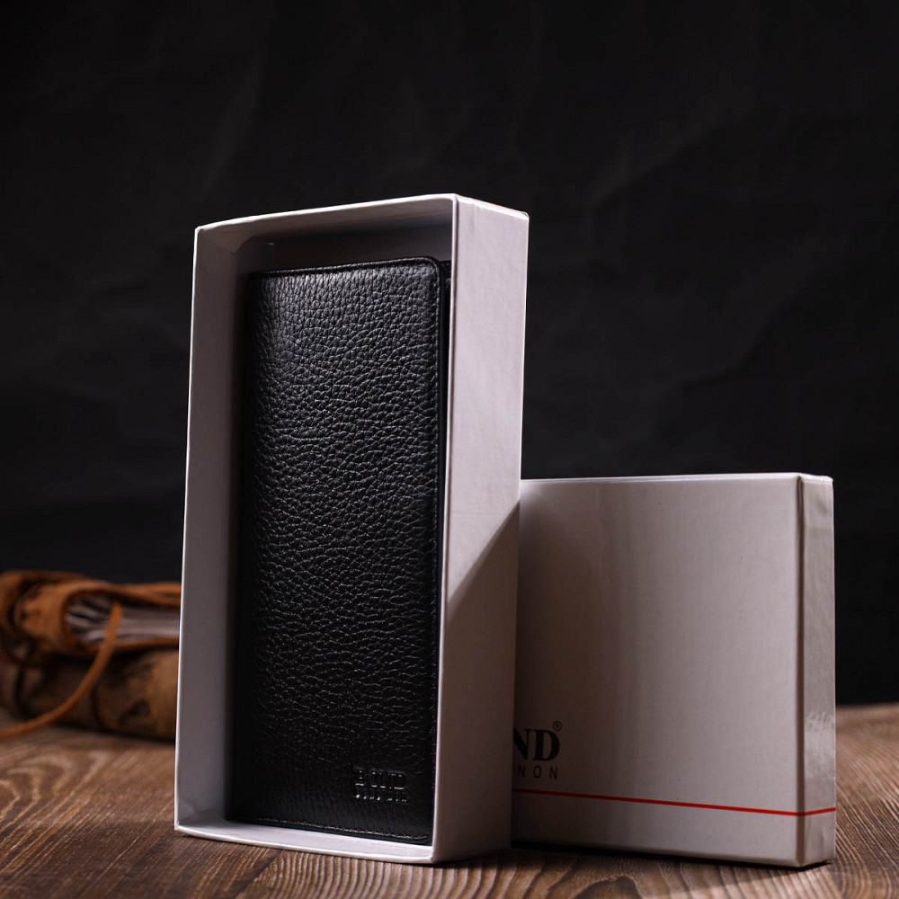 Вертикальный мужской бумажник из натуральной зернистой кожи BOND 21983 Черный Киев - изображение 9