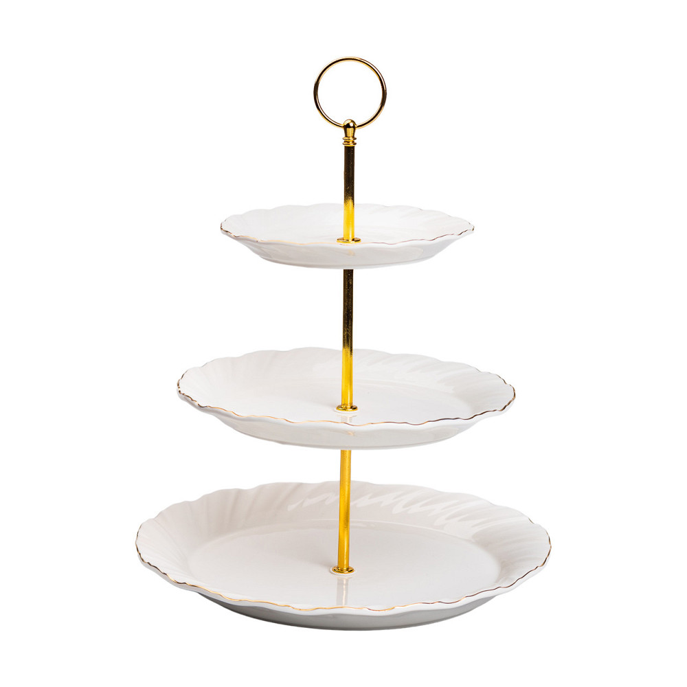 Yiwu Етажерка для фруктів і десертів 3-ярусна порцелянова біла HP-7-731 Коломия - фото 2
