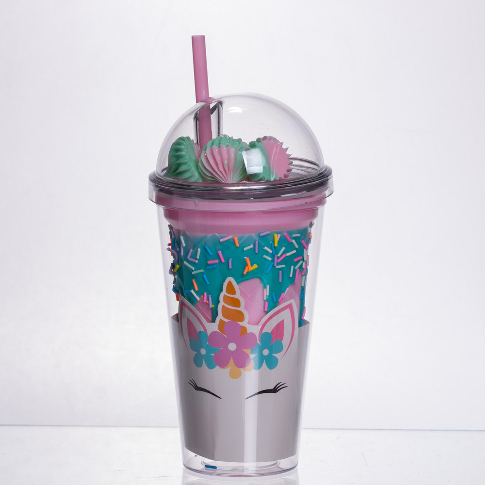 Многоразовий пластиковий стакан з трубочкою 400 мл Київ - фото 1