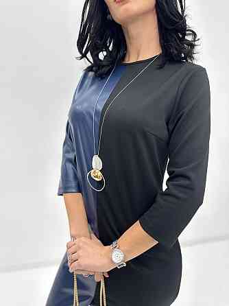 Платье миди с экокожей Martina 46-48, Темно-синий Киев