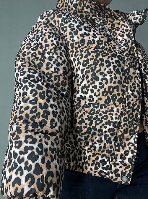 Куртка жіноча Lady Yep 9006 коротка з капюшоном леопардовий принт на резинці демісезонна світло-коричневая, світло-коричневий, 46 Київ - фото 2