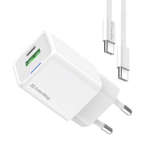 Зарядний пристрій мережевий USB/Type-C + кабель Type-C PD 30W GaN Mini ColorWay Житомир