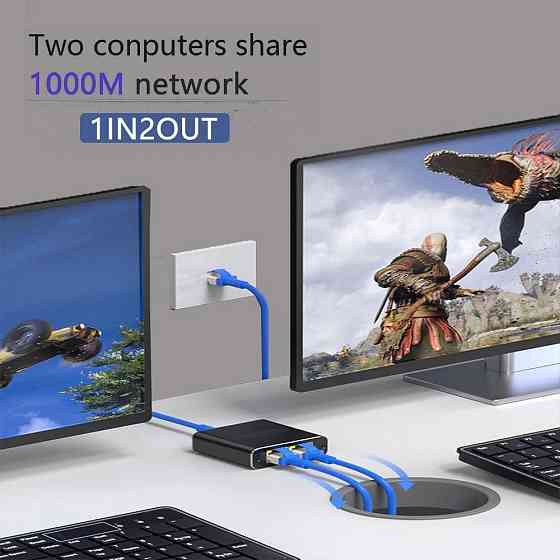 LAN Splitter 1 to 2 гигабитный Ethernet 1000 Mbps RJ45 сплиттер с питанием Type-C алюминиевый корпус Киев
