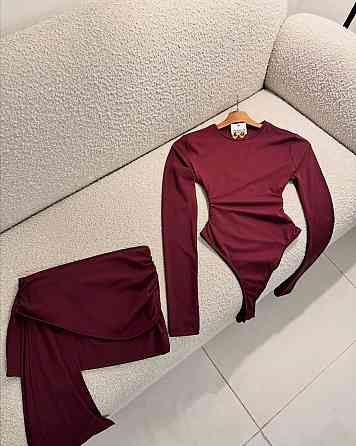 Женский стильный костюм боди+юбка, креп-дайвинг Бордовый, 40/42 Одесса