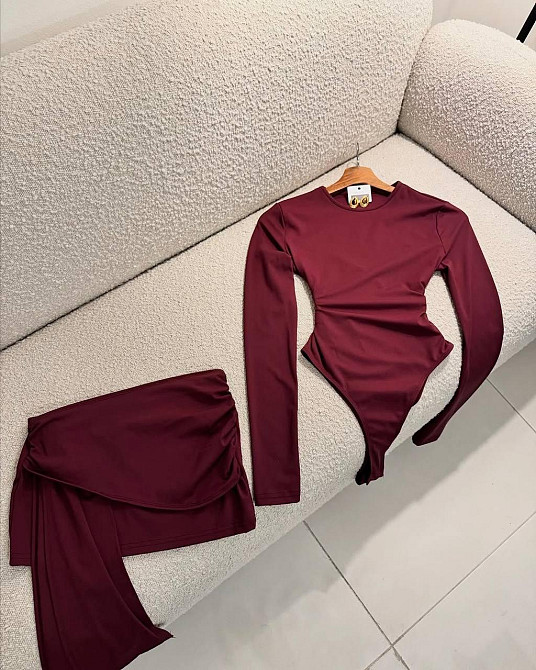 Женский стильный костюм боди+юбка, креп-дайвинг Бордовый, 40/42 Одесса - изображение 3