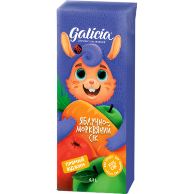 Сік дитячий Galicia Яблучно-морквяний прямого віджиму неосвітлений 200 мл (4820209560312) Вінниця - фото 1