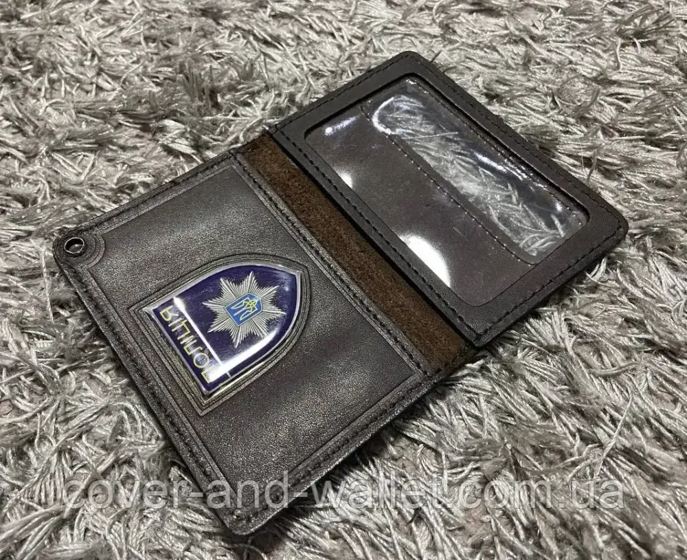 Шкіряна обкладинка на посвідчення НПУ (Національна поліція України) із шевроном Коричневий Київ - фото 5