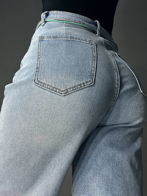 Шорты женские джинсовые LDM 0223 бермуды с поясом-шнурком голубые, голубой, З2, 32, 87 см, 120 см Киев - изображение 13