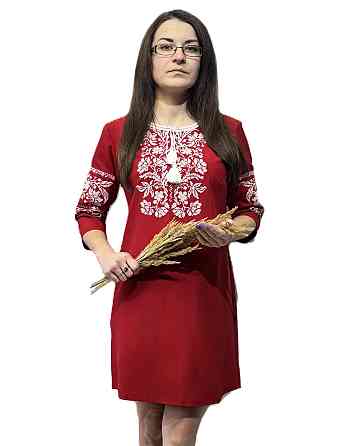 Жіноче червоне вишите плаття з квітковою білою вишивкою 38 Київ