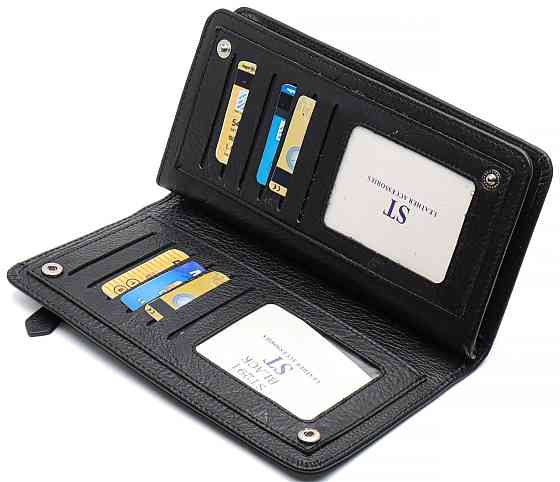 Чорний багатофункціональний чоловічий гаманець з натуральної шкіри МС291 Київ