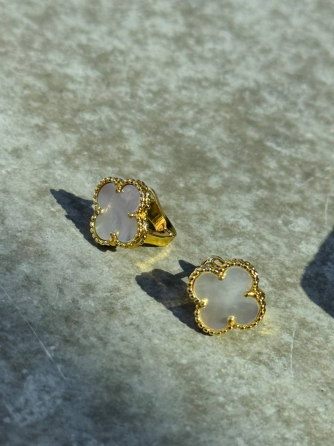 Van Cleef набір 4 предмети — сережки, підвіска браслет, кільце / натуральний перламутр / лимонне золото / проба, гравіювання Одеса
