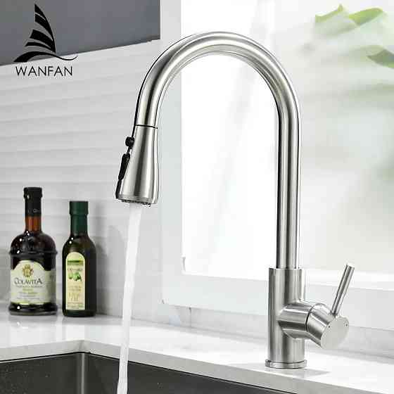 Змішувач для кухні латунний з гнучким висувним шлангом з нержавіючої сталі з матовим нікелевим покриттям Кам'янець-Подільський