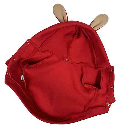 Толстовка худі для собак Зайчик трьохнитка з начосом капюшон з вушками і хвостик на кнопках червона Одеса