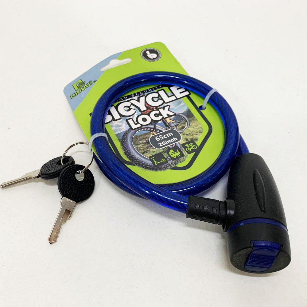 Замок велосипедний KIHUU LOCK 187, 10*65 тросовий, 2 ключі. Колір: синій NS-99 Львів - фото 3