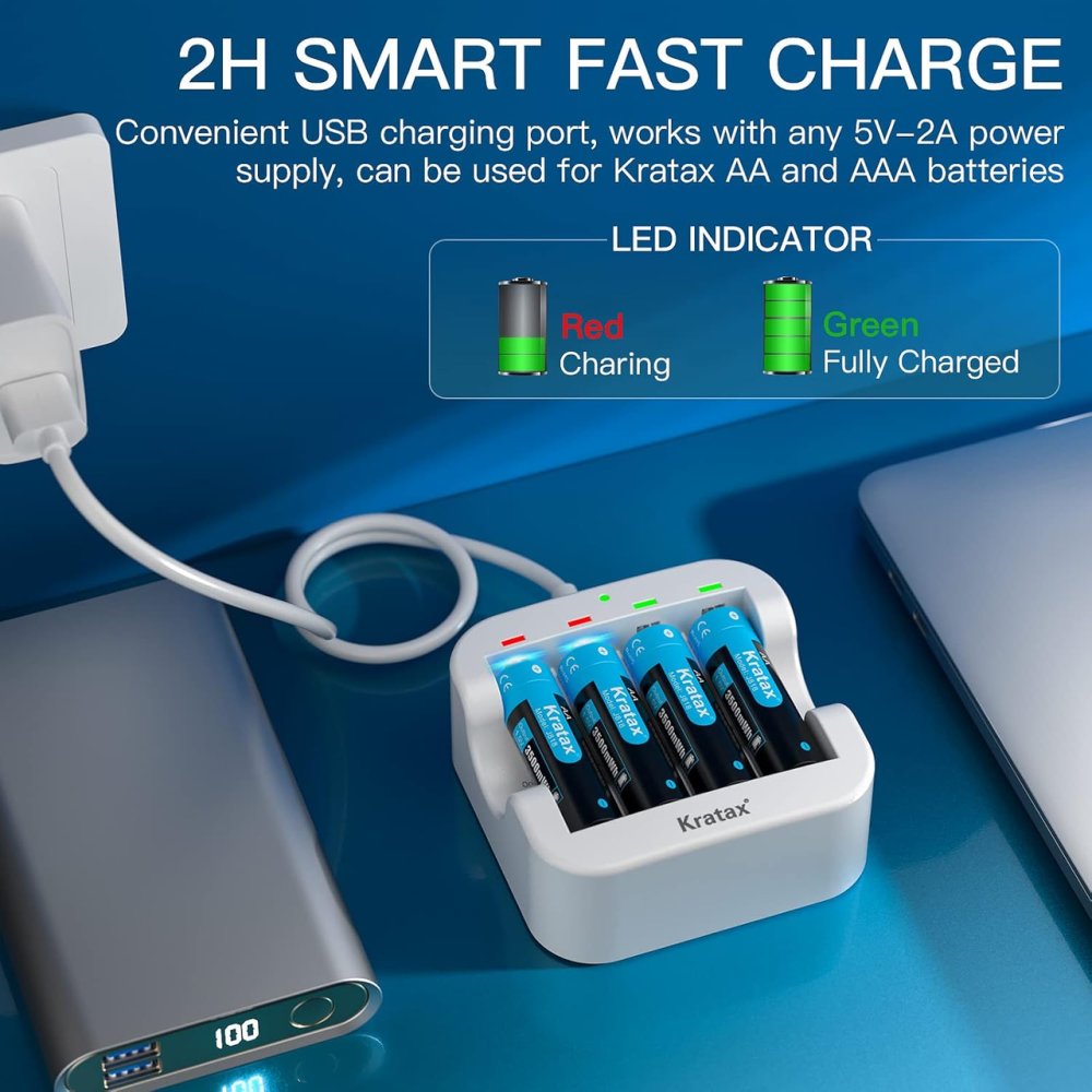 Аккумуляторные батарейки Kratax AA (8 шт) 3500 mWh 1.5V Li-ion + Быстрая зарядка | 1600 циклов | Для контроллеров и игрушек Киев - изображение 8