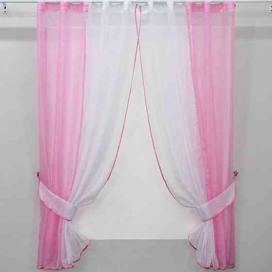 Кухонные шторы VR-Textil № 017к комбинированные с подвязками розовый с белым 265х170 см (50-020) Киев