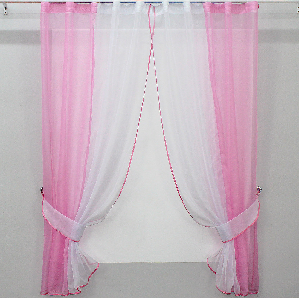 Кухонные шторы VR-Textil № 017к комбинированные с подвязками розовый с белым 265х170 см (50-020) Киев - изображение 1