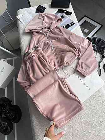 Женский утепленный велюровый костюм двойка на меху Бежевый, 48/52 Одесса