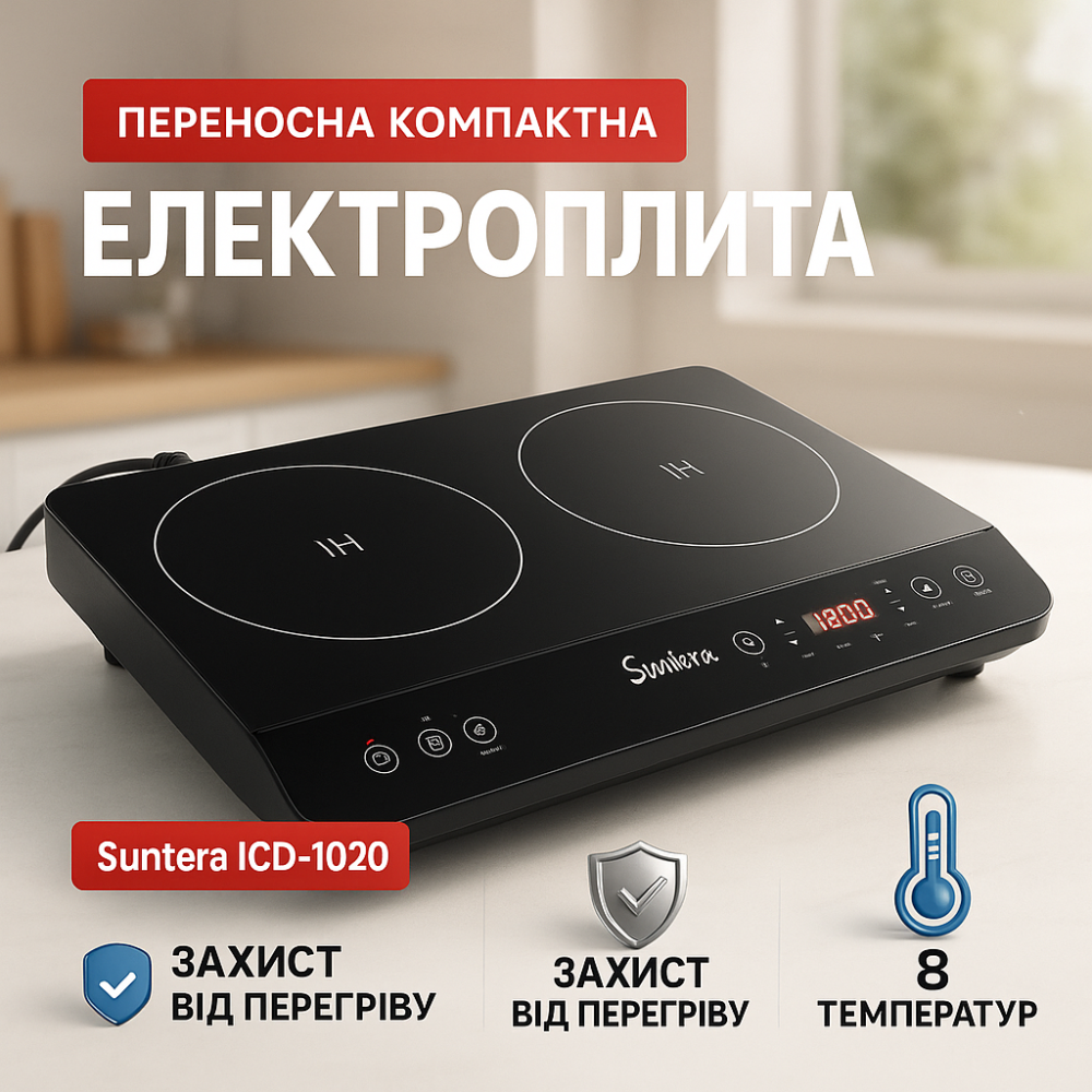 Електричні плити хорошої якості Suntera, Стильна електроплита, Настільна плита для приготування їжі EF-73 Львів - фото 11