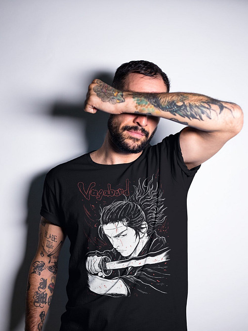 Футболка з аніме принтом Самураі Манга Аестхетік Мусасхі оверсайз (S/M/L) Чорний AnimeJ0267 Дніпро - фото 3