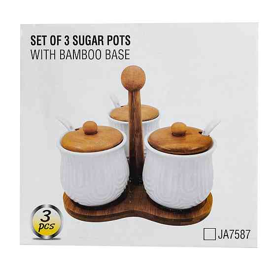 Yiwu Набір банок для сипучих продуктів 3 шт по 200 мл, на бамбуковій підставці Коломыя