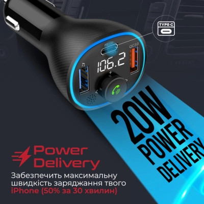 FM модулятор Promate PowerTune 38w USB-A OTG/USB-A QC3.0/USB-C PD Black (powertune-38w.black) Вінниця - фото 6
