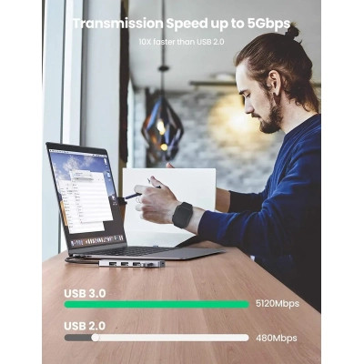 Концентратор Ugreen CM219 HUB Type-C to 4xUSB with USB-C Power Port (Gray) (70336) Вінниця - фото 2