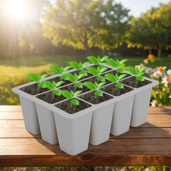 Кассета для рассады лоток садовый на 12 ячеек, силиконовый, многоразовый для выращивания семян, растений, цветов, серый Каменец-Подольский