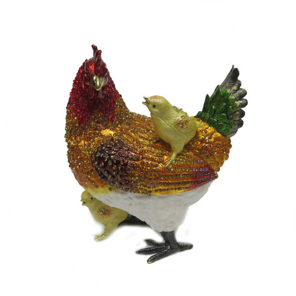 Шкатулка для украшений со стрзами Курочка с цыплятами Киев - изображение 1