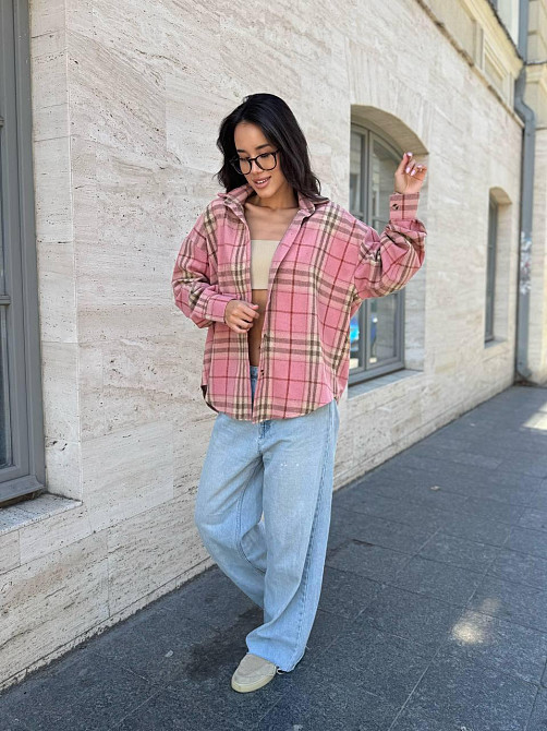 Жіноча тепла сорочка вільного крою у клітинку турецька байка Одеса - фото 3