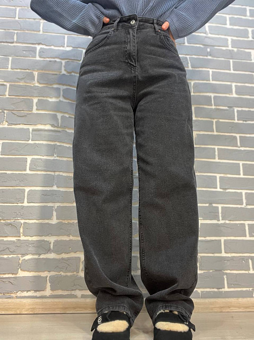 Джинсы женские Its Basic 4133-71 Baggy jeans свободные утепленные байка высокая посадка черные, черный, 36, 36, 79 см, 107 см Киев - изображение 2