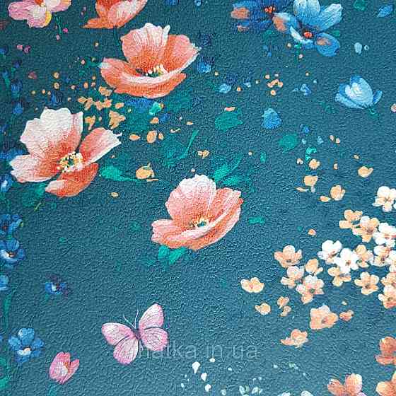 Шпалери вінілові на флізелін 0.53х10.05 Rasch Textil Petite Fleur 5.квіти прованс червоні рожеві на бірюзовому Київ
