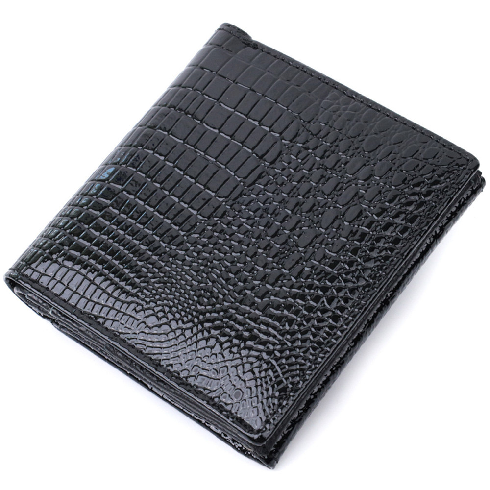 Женский компактный кошелек из натуральной лакированной кожи Черный (ST Leather) Киев - изображение 6