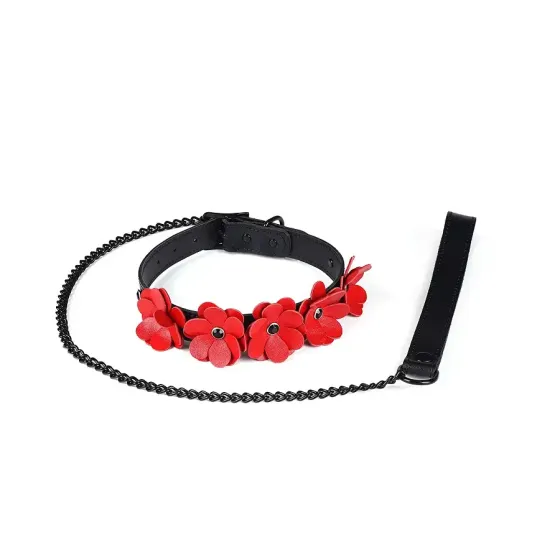 Ошейник с поводком Liebe Seele Flower Rhythm - Black and Red Leather Flowers collar with Leash Львов